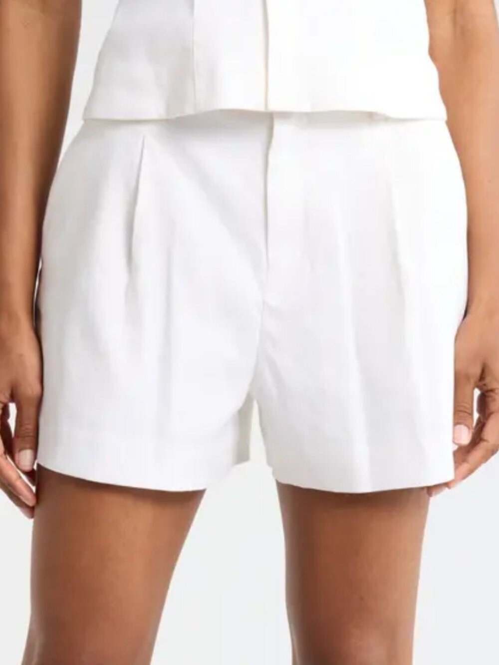 A.L.C. 'Charles' High-Rise Pleated-Front Linen-Cotton Shorts, Ecru